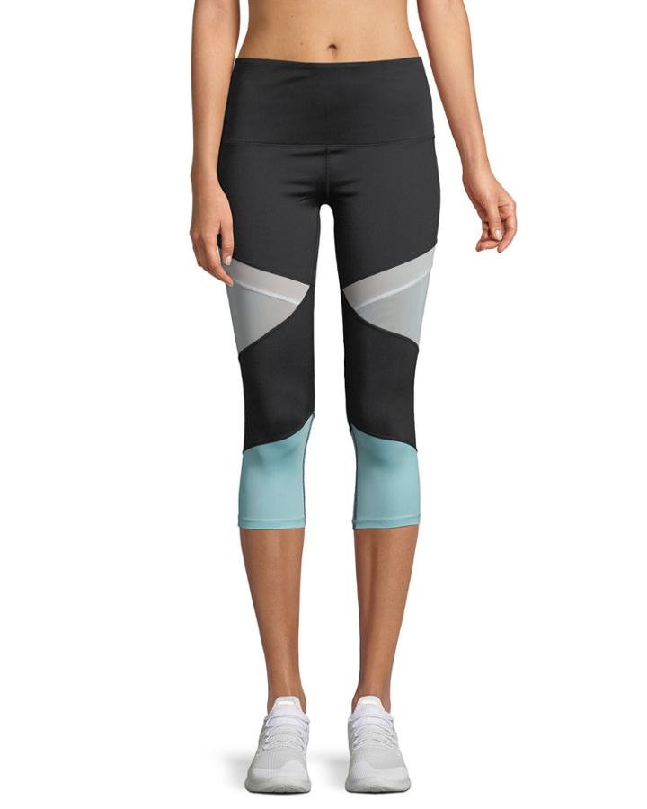 Colorblocked Mesh-inset Capri