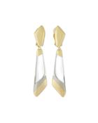 Two-tone Angled Dangling Clip Earrings, Clear