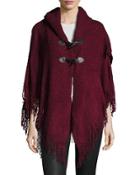 Fringed Knit Toggle-front Cape, Olden Velvet