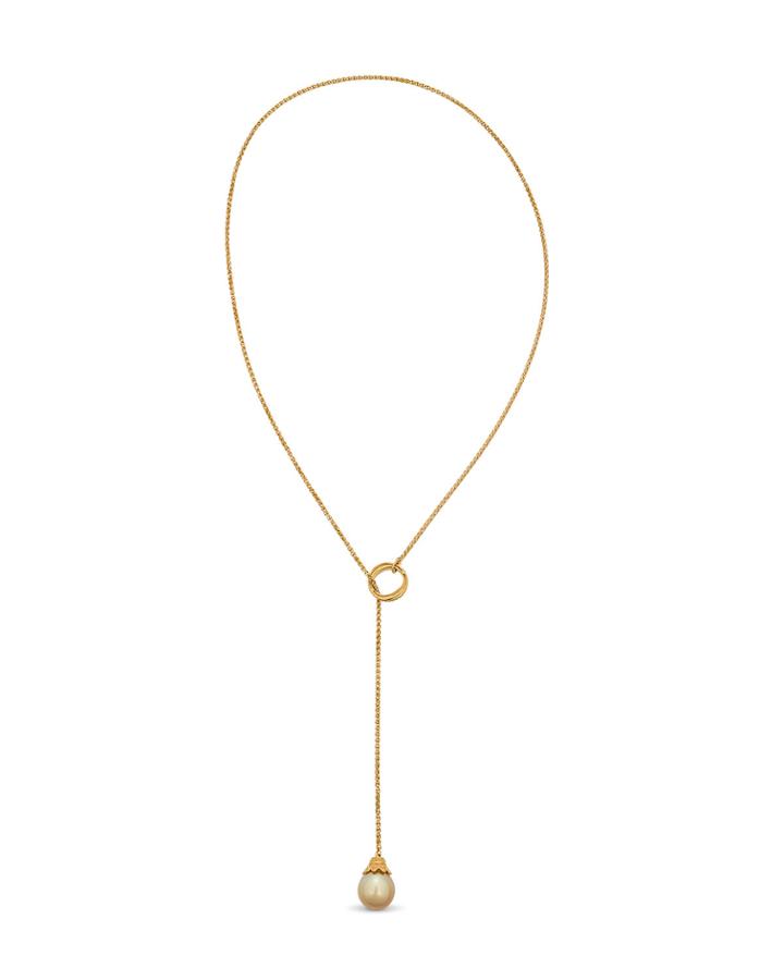 South Sea Pearl Lariat Necklace, Golden