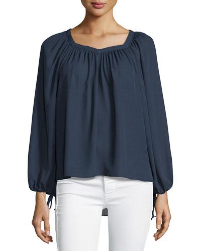 Long-sleeve Drawstring Top, Navy