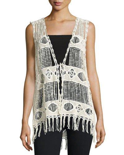 Crochet Fringe-trim Vest, Eggshell
