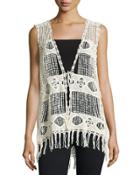 Crochet Fringe-trim Vest, Eggshell