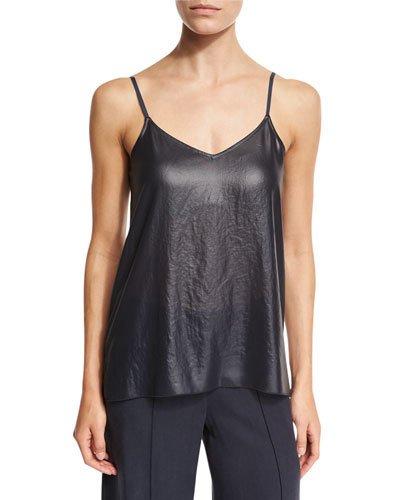 Lacquered Crepe V-neck Camisole, Navy