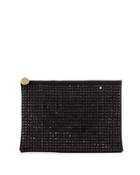 Oversized Crystal Faux-suede Evening Clutch Bag, Black