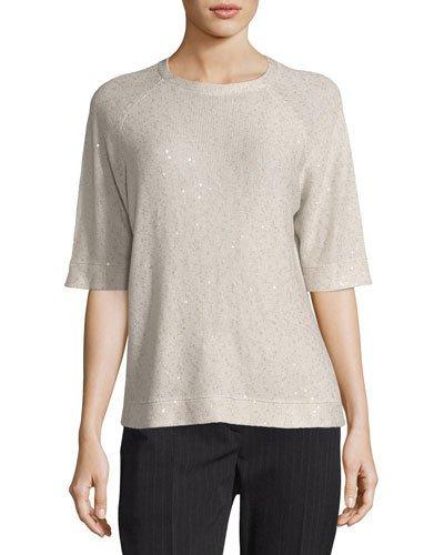 Linen-blend Paillette Knit T-shirt,