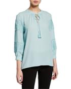 Tie-neck Blouse W/ Embroidered Trim