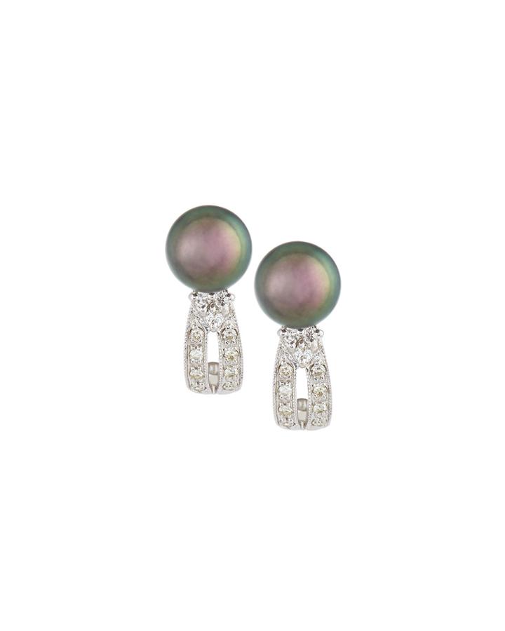 Belpearl 14k Tahitian Pearl & Diamond Half-hoop Earrings, Women's