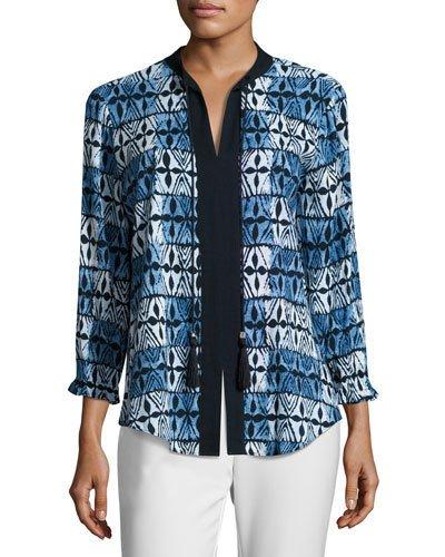 3/4-sleeve Peasant Blouse, Blue Pattern