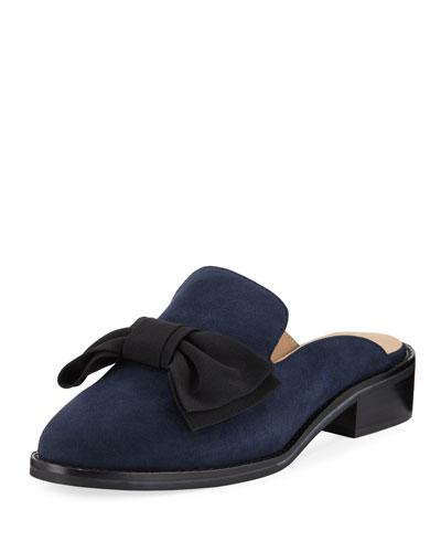 Aimy Suede Bow Slide Mule, Blue/black