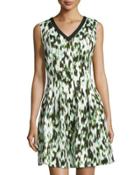 Sleeveless V-neck Fit-&-flare Dress,