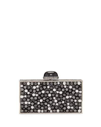 Perfect Rectangle Pearly Crystal Clutch Bag, Gray