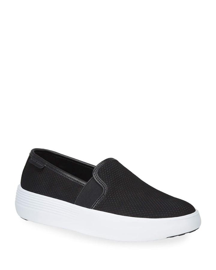 Grand Crosscourt Perforated Leather Sneakers, Black