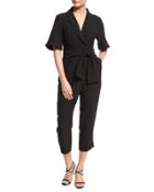 Highlight Half-sleeve Tie-front Jumpsuit, Black