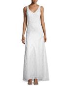 Sleeveless Embellished Mermaid Gown, White