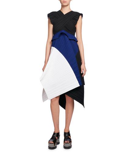 Pliss&eacute; Colorblock A-line Dress,
