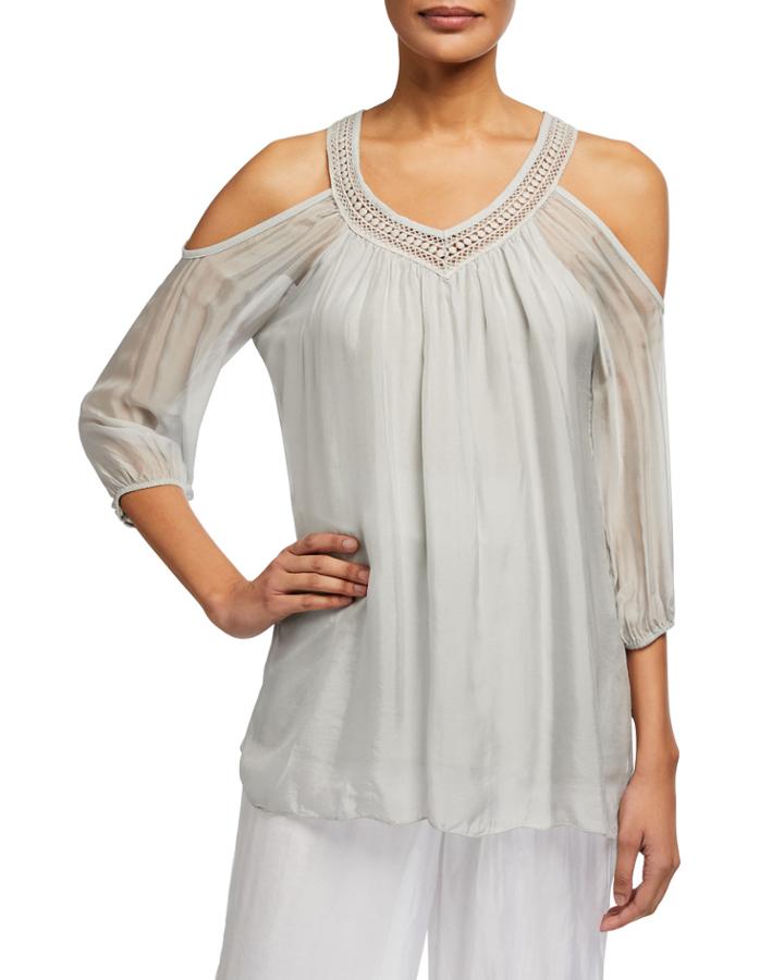 V-neck Crochet-trim Cold-shoulder Top