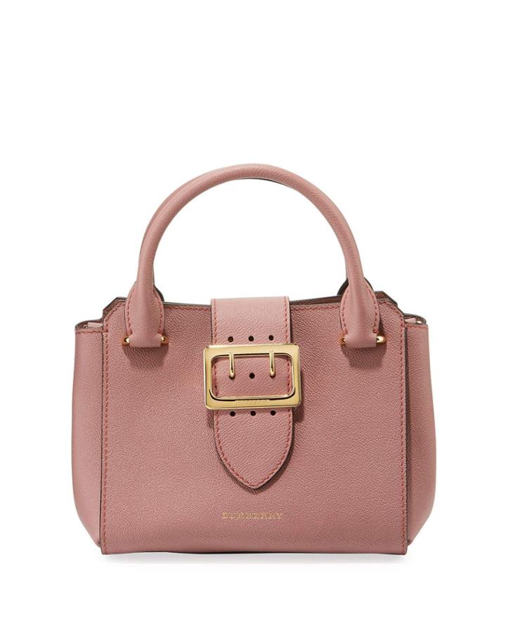 Buckle Small Leather Tote Bag, Dusty Pink