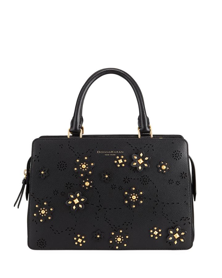 Rina Embellished Crosshatched Leather Tote Bag