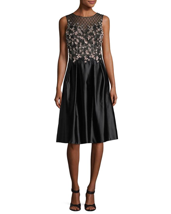 Sleeveless 3d Floral Lattice Cocktail Dress