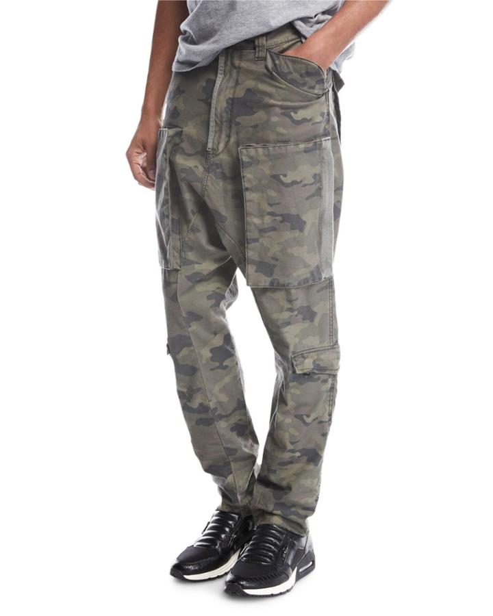 Drop-inseam Twill Cargo Pants, Green Camo
