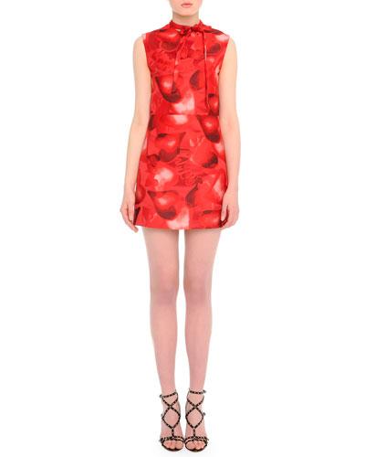 Heart-print Tie-neck Dress