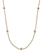 14k Yellow Gold Mini Flower Station Necklace With Diamonds