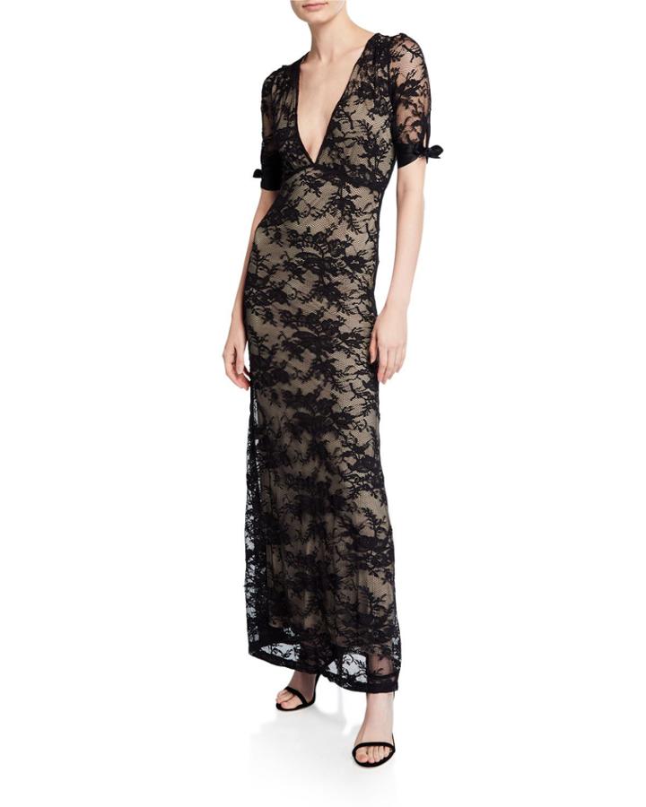 Fiora V-neck Short-sleeve Lace Column Dress
