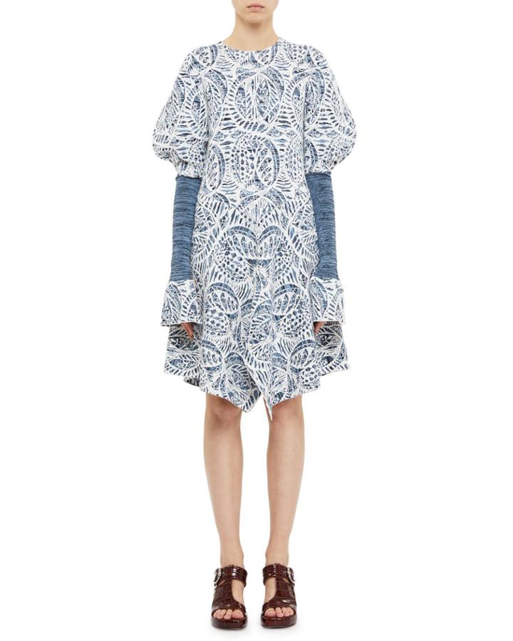 Puff-sleeve Ceramique Jacquard Knit Dress