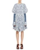 Puff-sleeve Ceramique Jacquard Knit Dress