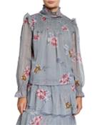 Susana Floral Long-sleeve Turtleneck Top W/