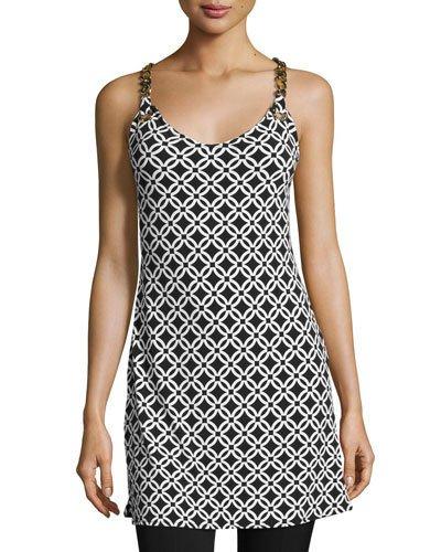 Sleeveless Chain-link Tunic, Black Pattern