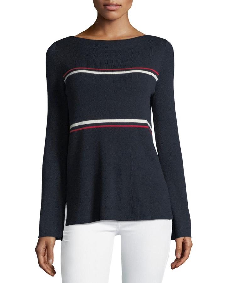 Crewneck Striped Bell-sleeve Pullover