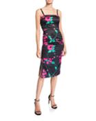 Dayna Painted Floral Sleeveless Satin Cocktail Dress