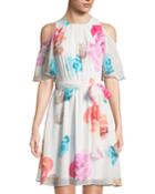 Cold-shoulder Floral Dress