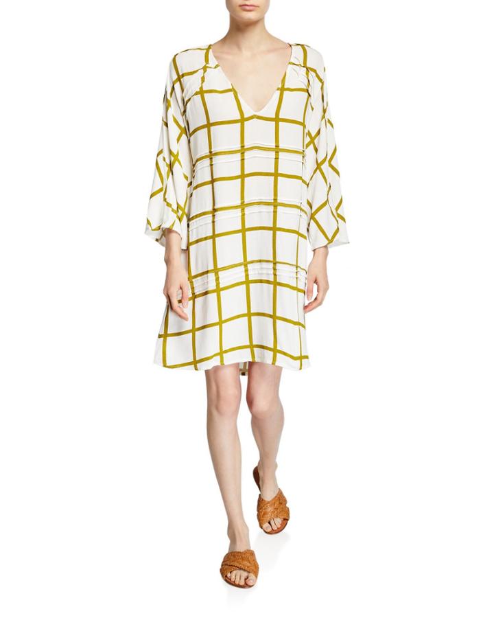 The Elara Pleated Check-print Dress