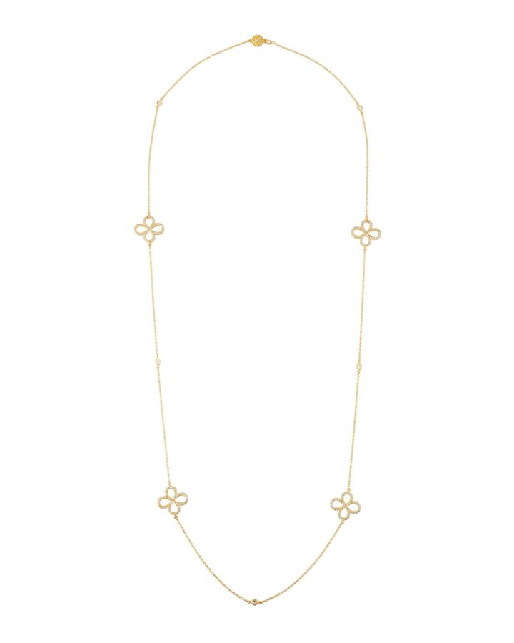 Open Pave Clover-station Long Wrap Necklace