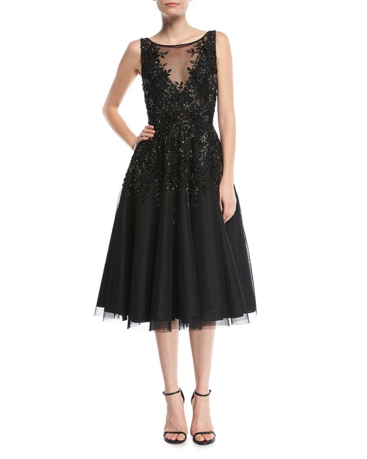 Beaded Tea-length Cocktail Dress