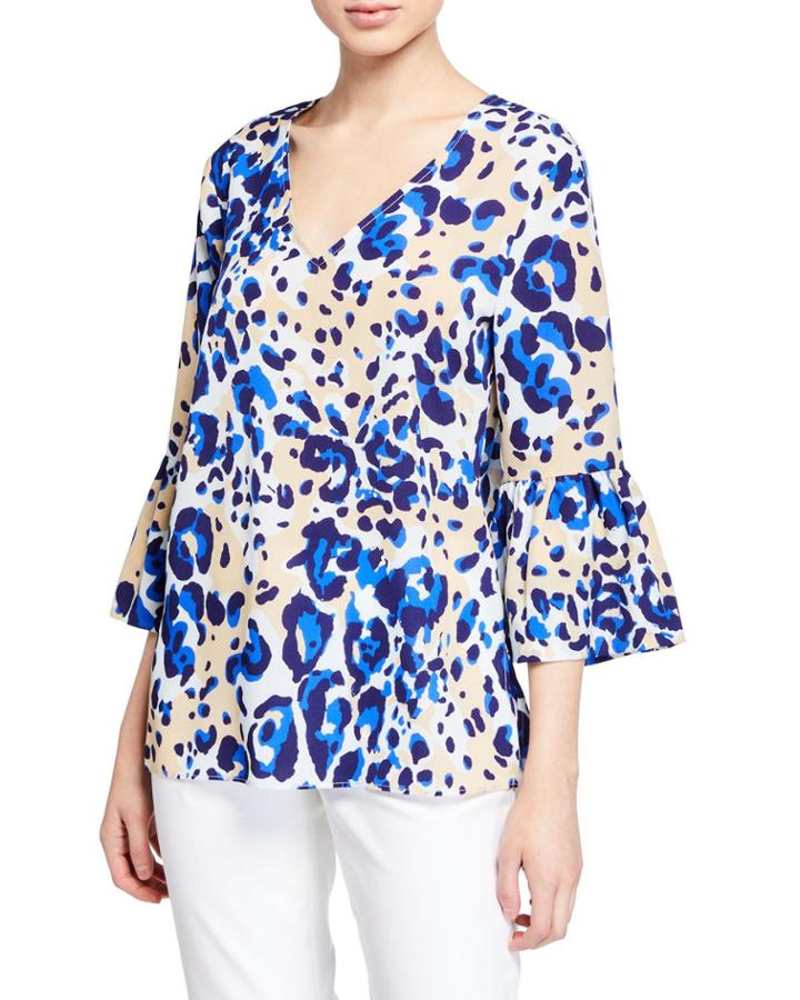 Elora Leopard-print Flounce Cuff Top