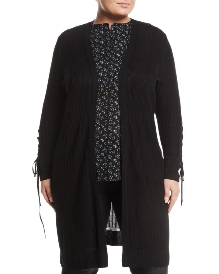 Cashmere Ribbed-trim Drape-front Cardigan, Black,