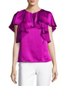 Hammered Satin Ruffle Blouse, Orchid