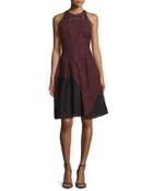 Colorblock Lace Halter Dress, Vin/noir