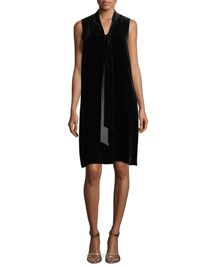 Ronan Sleeveless Tie-neck Velvet Dress,