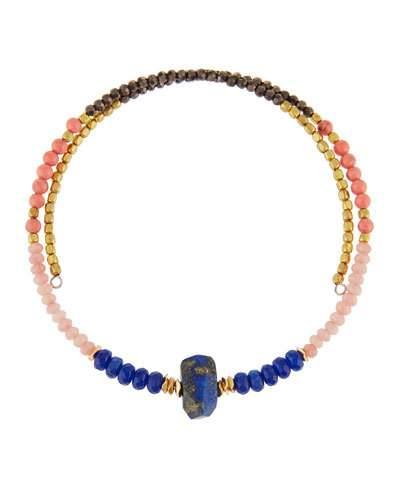 Lapis Beaded Coil Choker Necklace,
