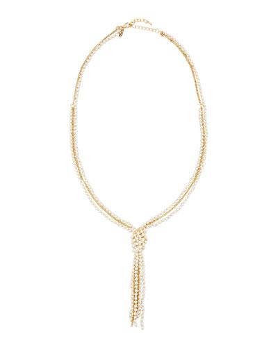 Long Simulated Pearl Tassel Necklace, White
