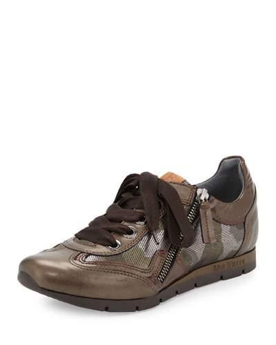 Jenni Camouflage-print Leather Sneaker, Bronze/camo