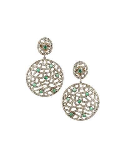 Pave Diamond & Emerald Double-drop Earrings