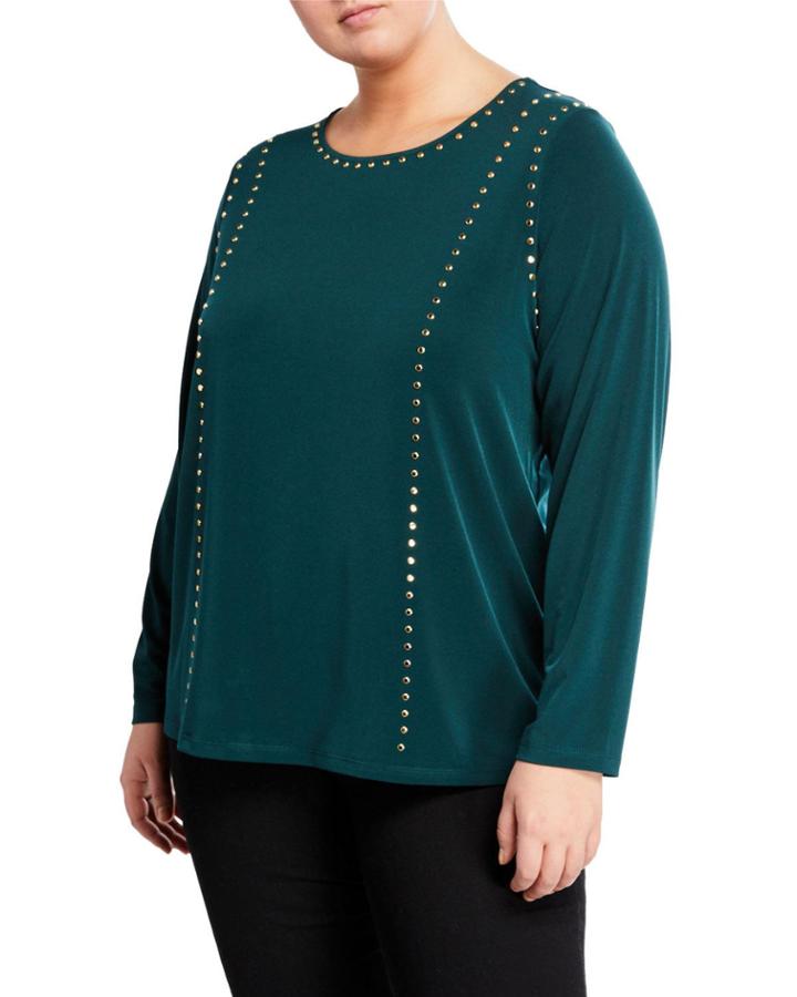 Long-sleeve Stud-trim Blouse,