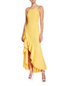 Ruffle-hem Crepe