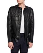 Men's Leather Belted Jacket